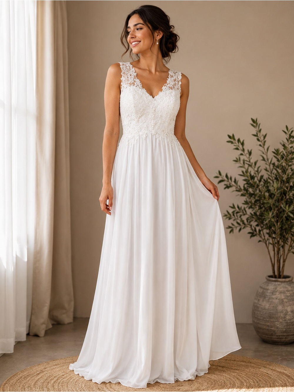 Elegant White Lace Bodice A-Line Dress
